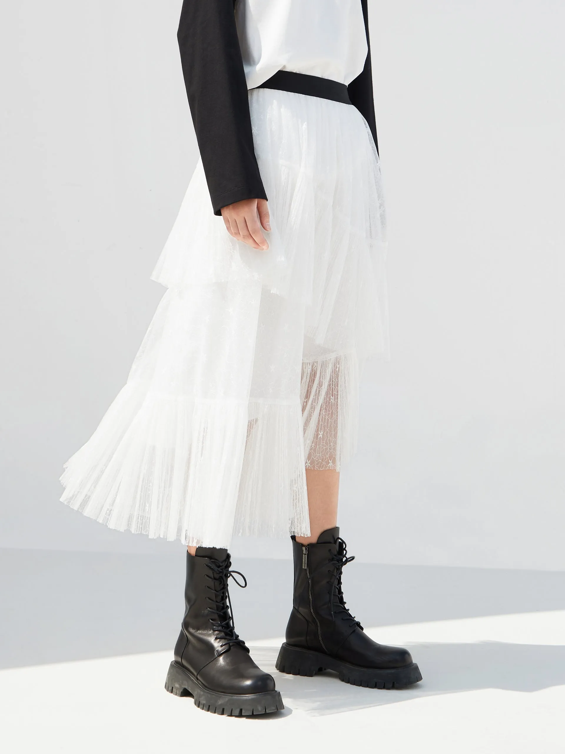 Elasticated Ruffle Laced Skirt