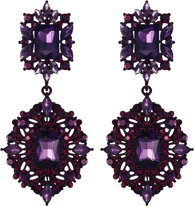 Elegant Vintage Inspired Purple Gem Stone Reign Medieval Style Earrings