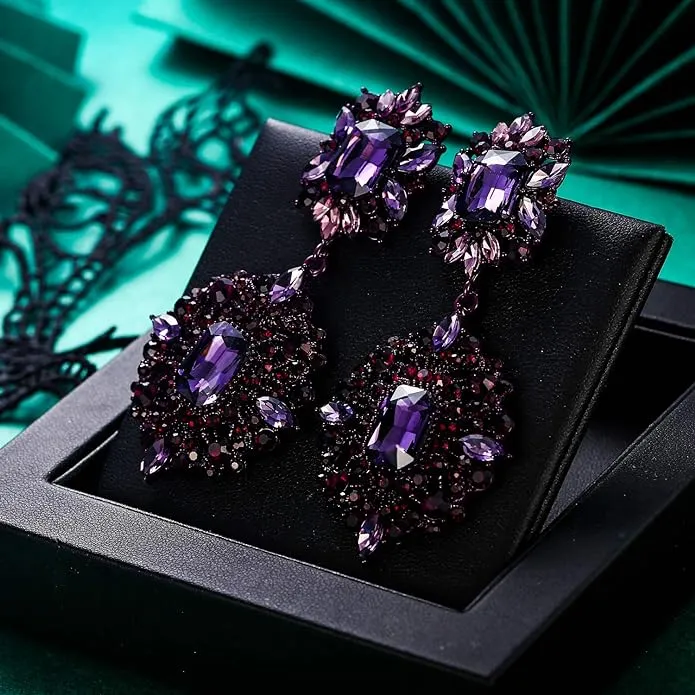 Elegant Vintage Inspired Purple Gem Stone Reign Medieval Style Earrings