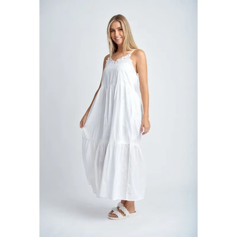 Embroidered Cotton Sundress | White