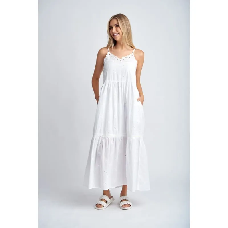 Embroidered Cotton Sundress | White