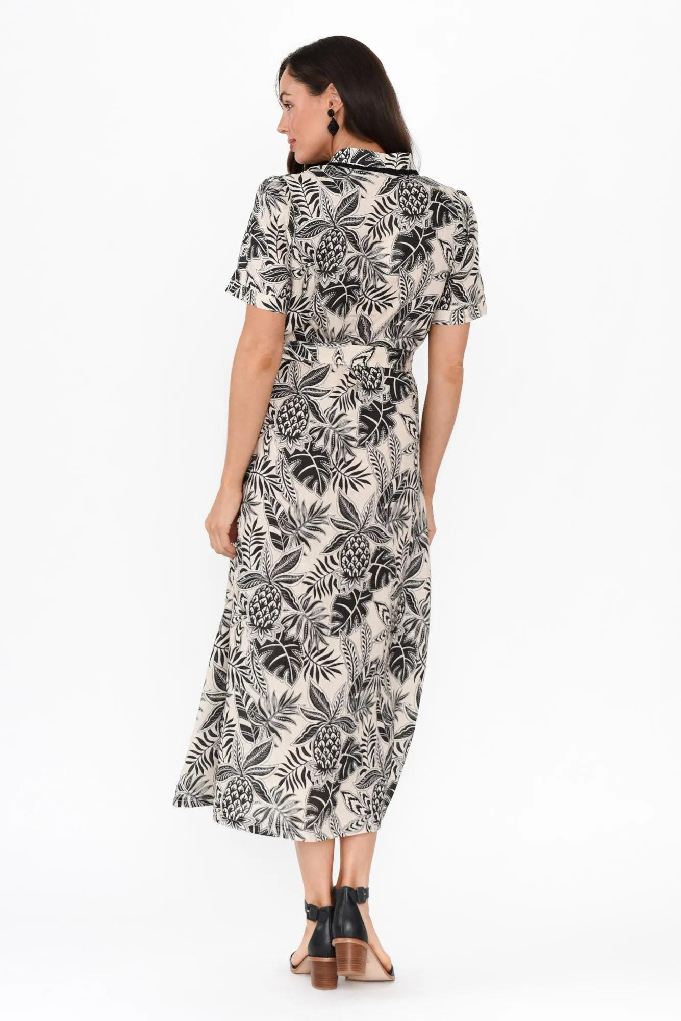 Essadora Black Leaf Linen Dress