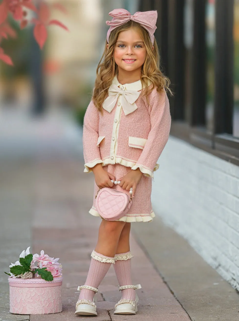 Fashionable Fall Pink Knit Sweater and Skirt Set