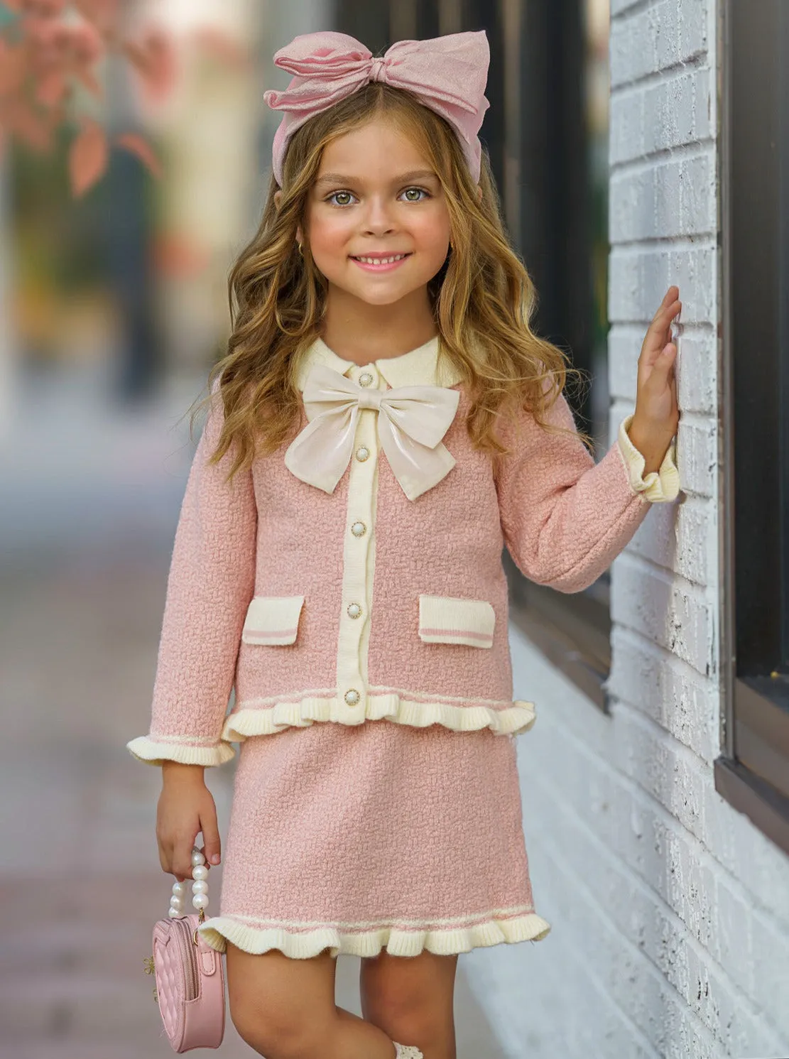 Fashionable Fall Pink Knit Sweater and Skirt Set