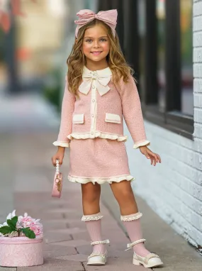 Fashionable Fall Pink Knit Sweater and Skirt Set