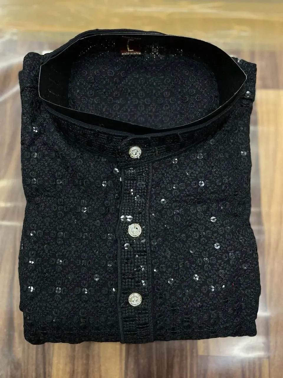 Father and Son Black Chikankari Same Matching Kurta Dress Set