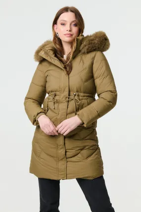 Faux Fur Hood Longline Puffer Jacket