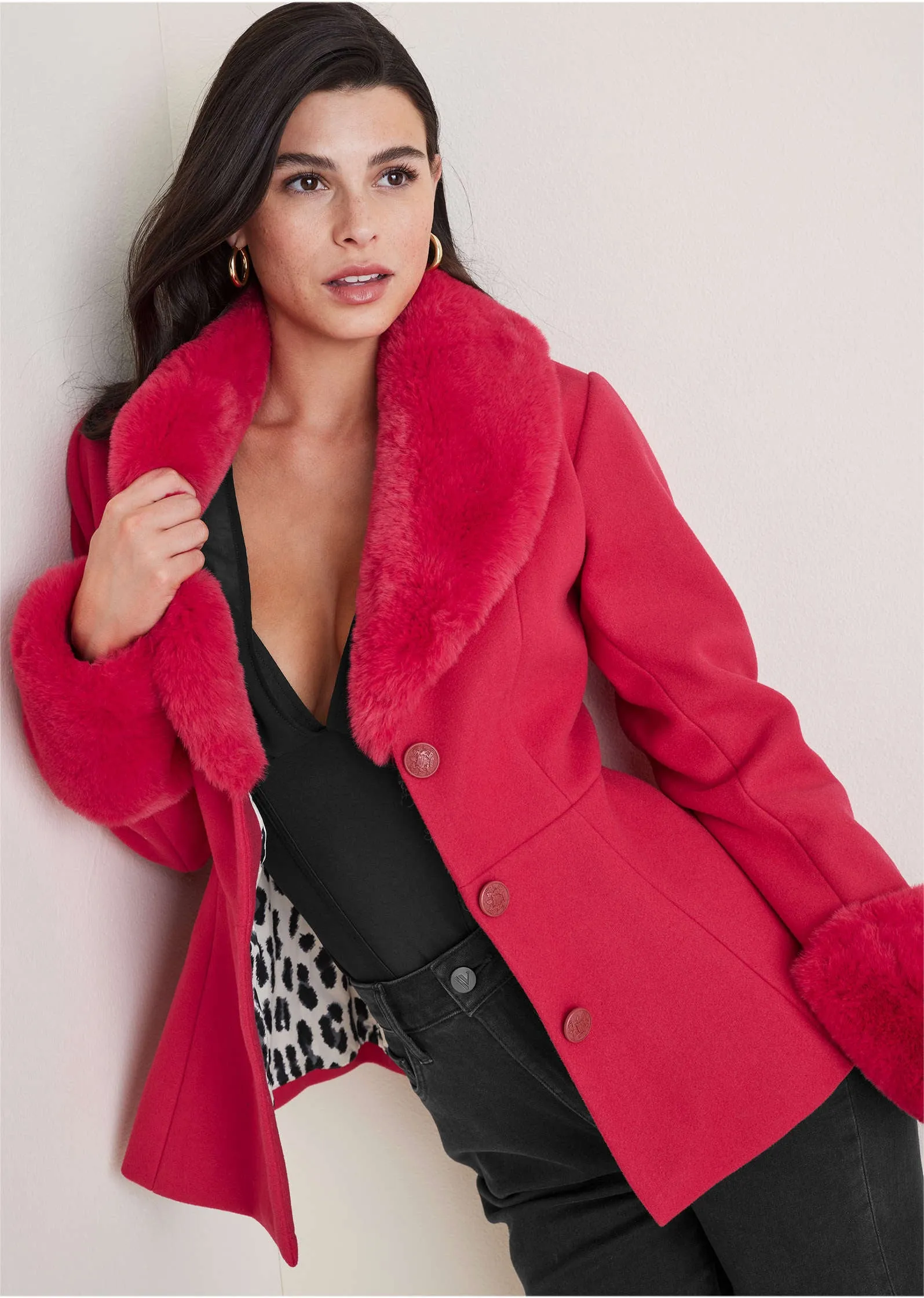 Faux Fur Trim Jacket - Barberry