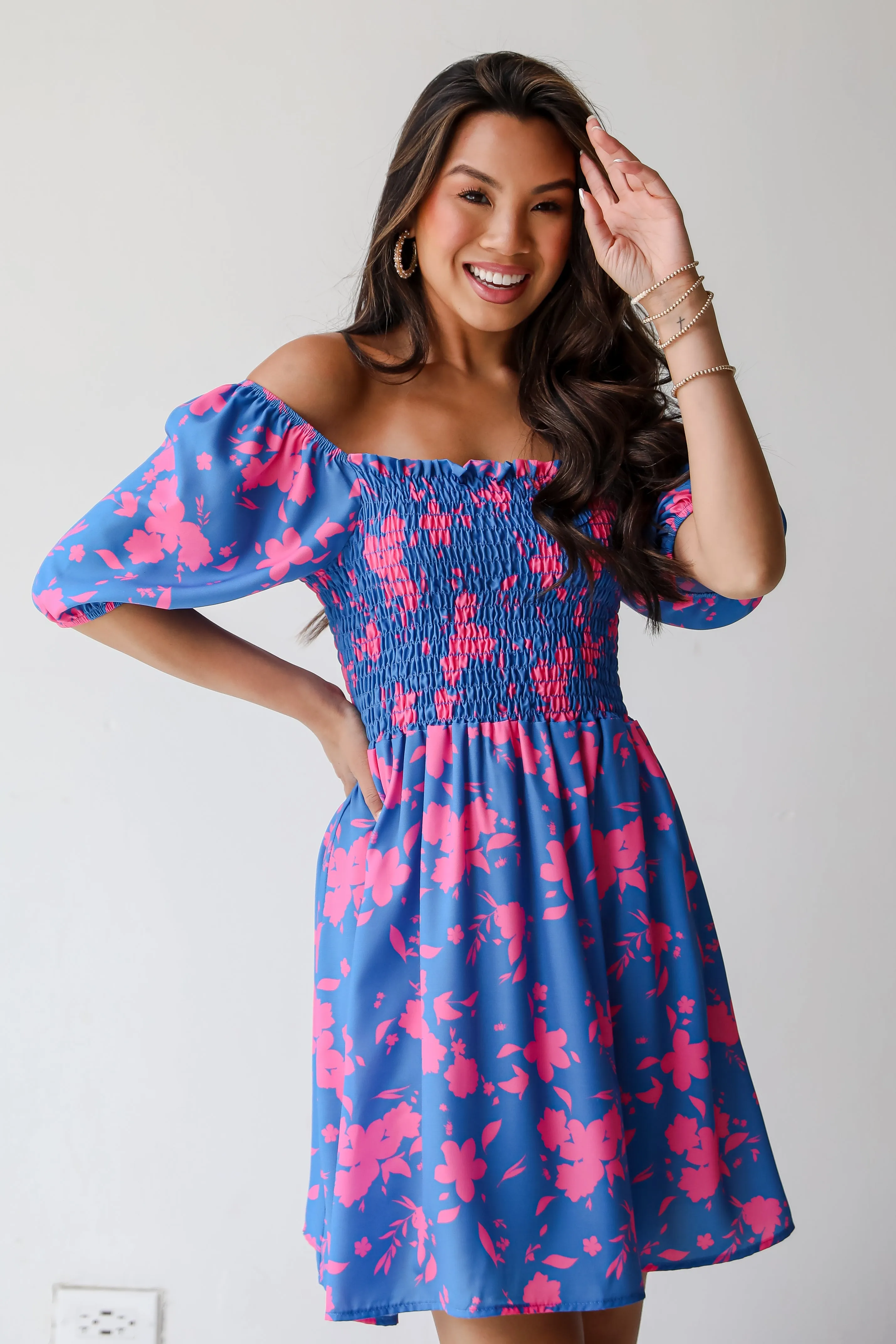 FINAL SALE - Sweetly Vibing Blue Floral Mini Dress