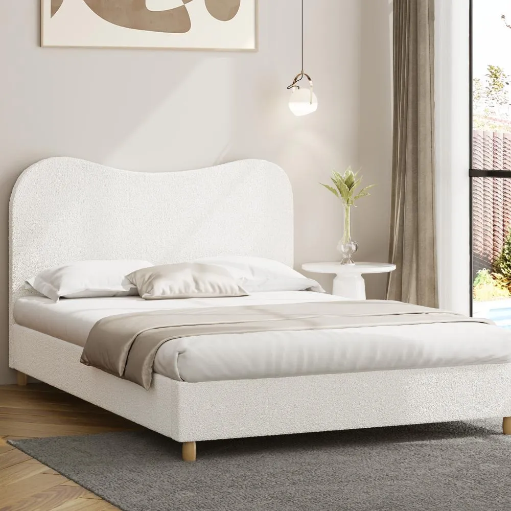 FLINDERS Bed Frame White Boucle Cloud Shape