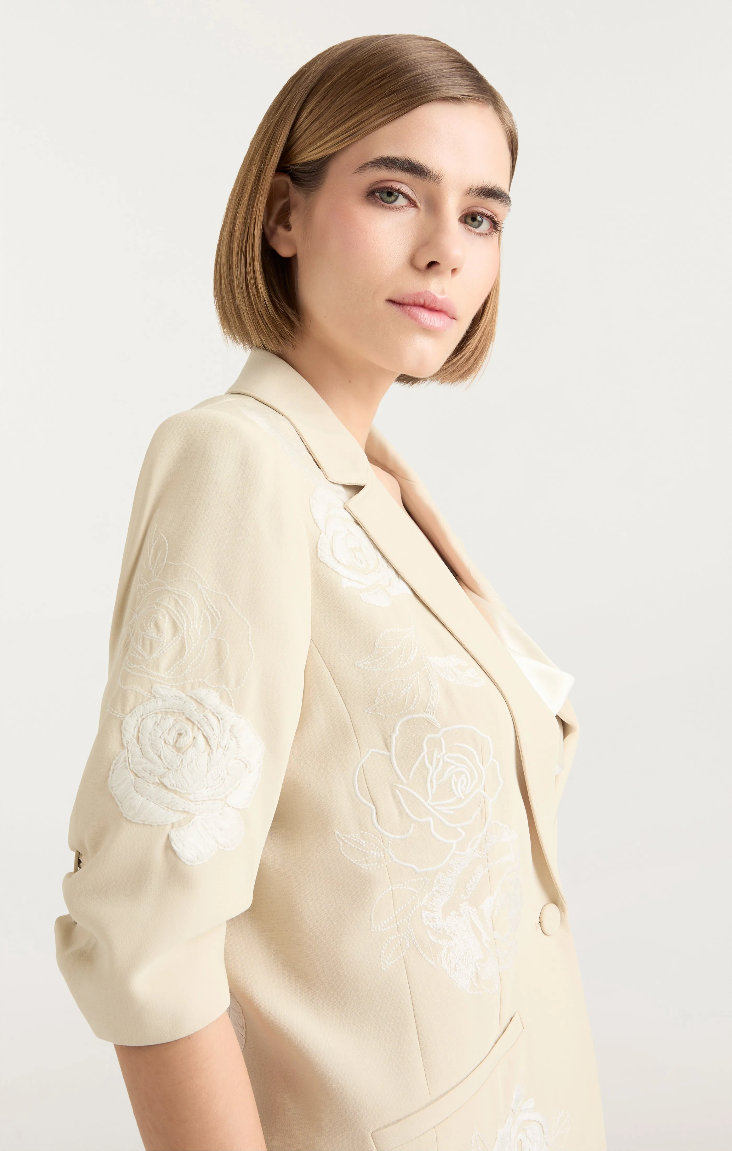 Floating Roses Embellished Short Sleeve Khloe Blazer