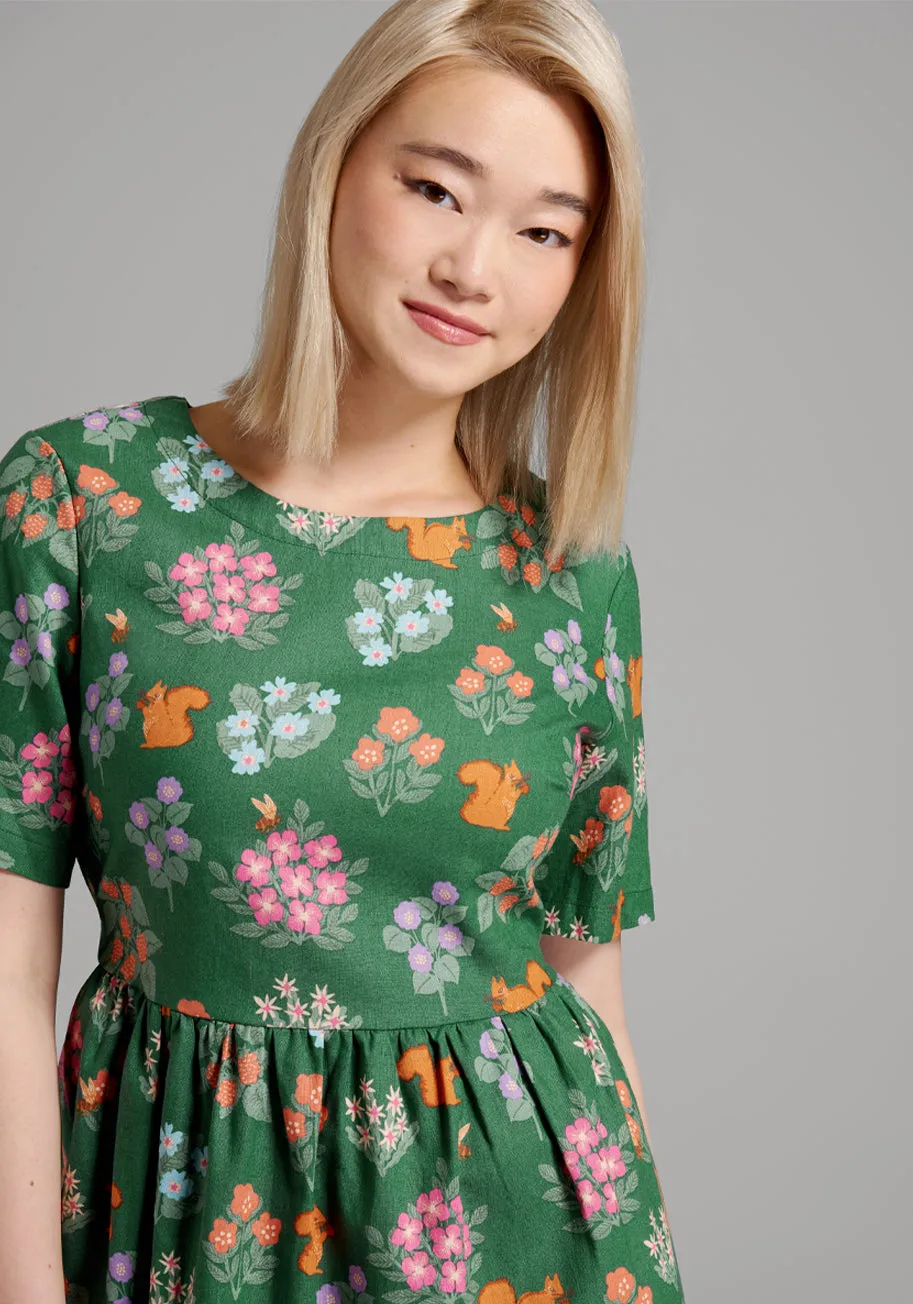 Flower Squirrel A-Line Dress