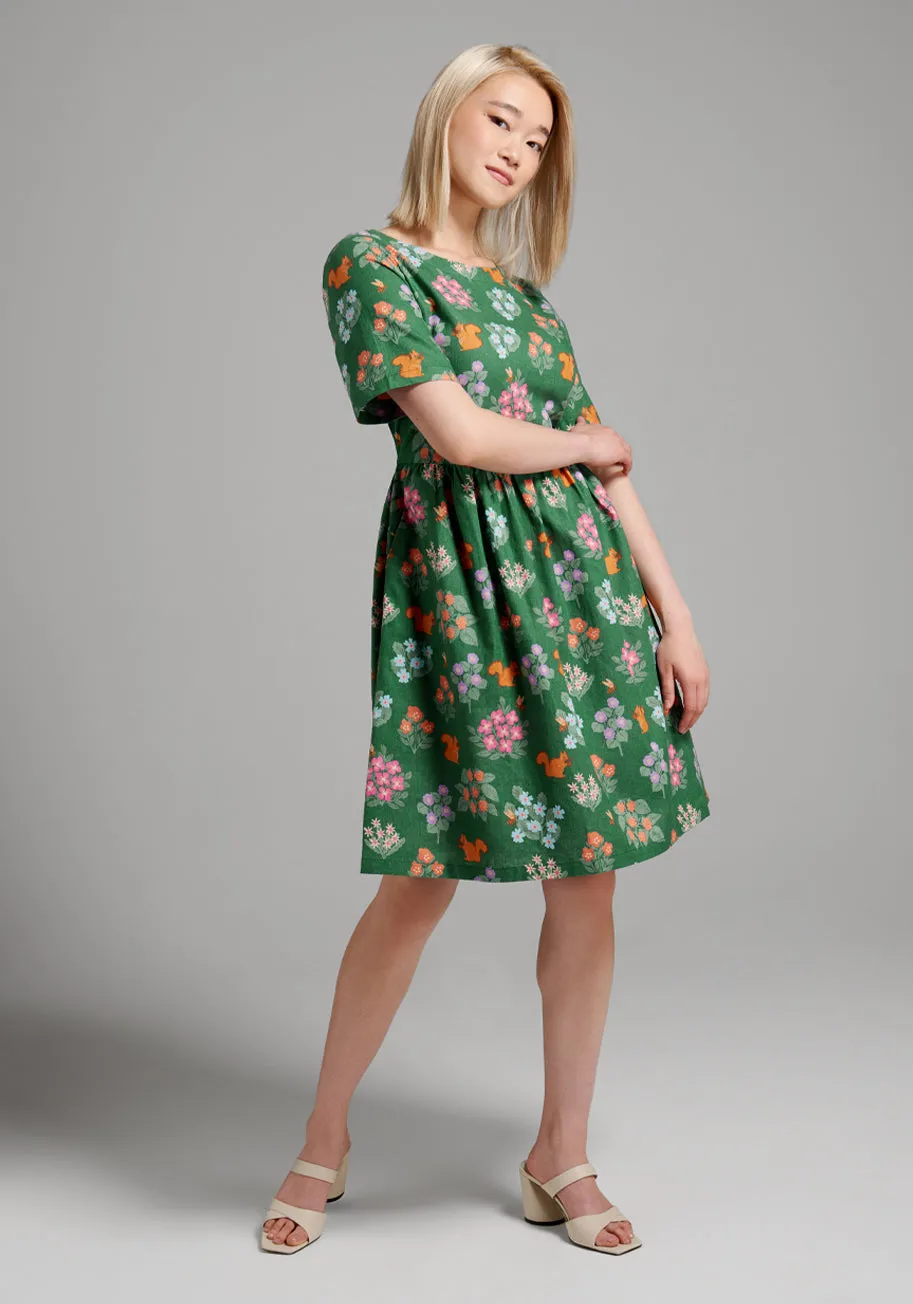 Flower Squirrel A-Line Dress