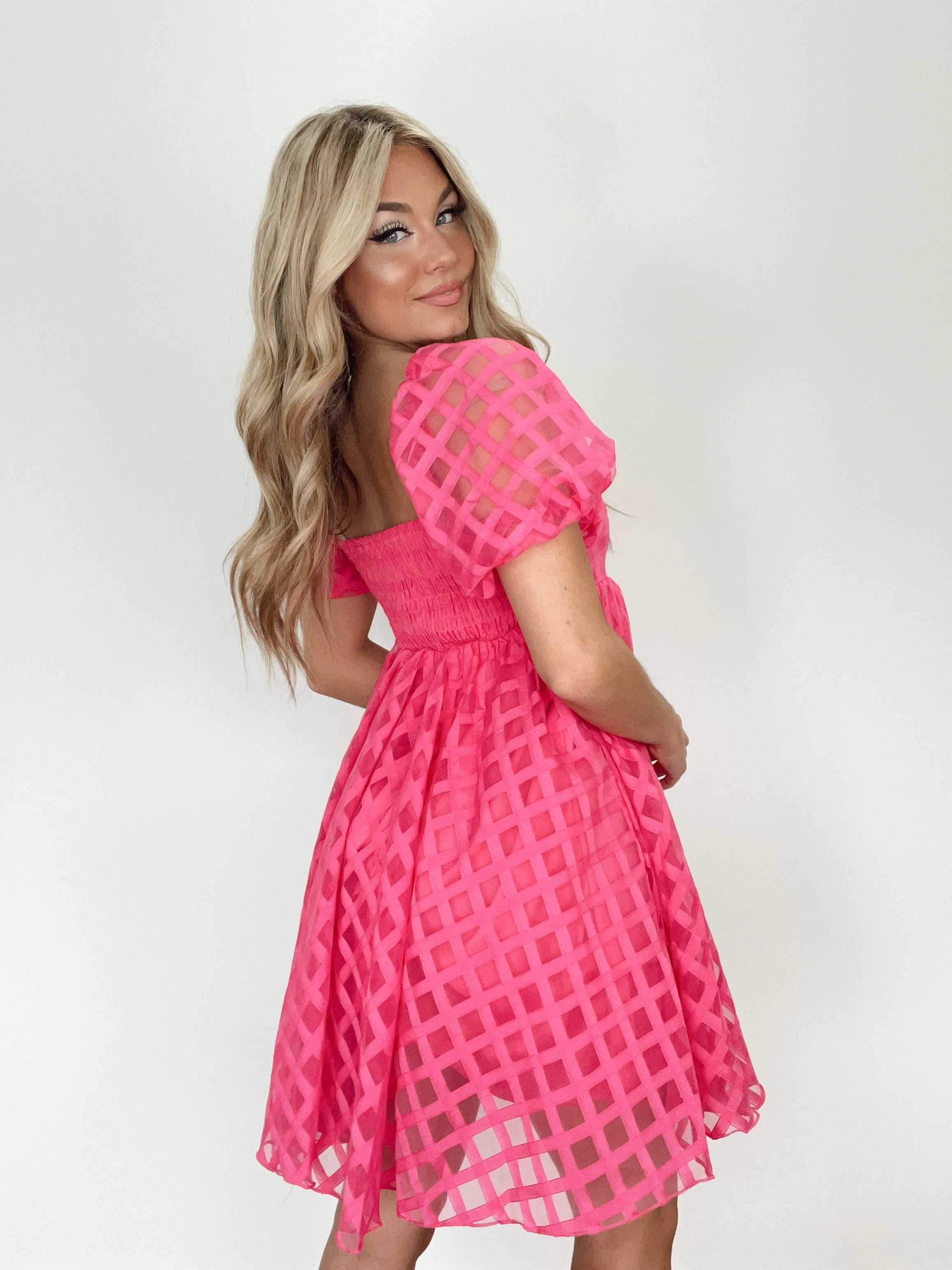 Fuchsia Checkered Babydoll Dress