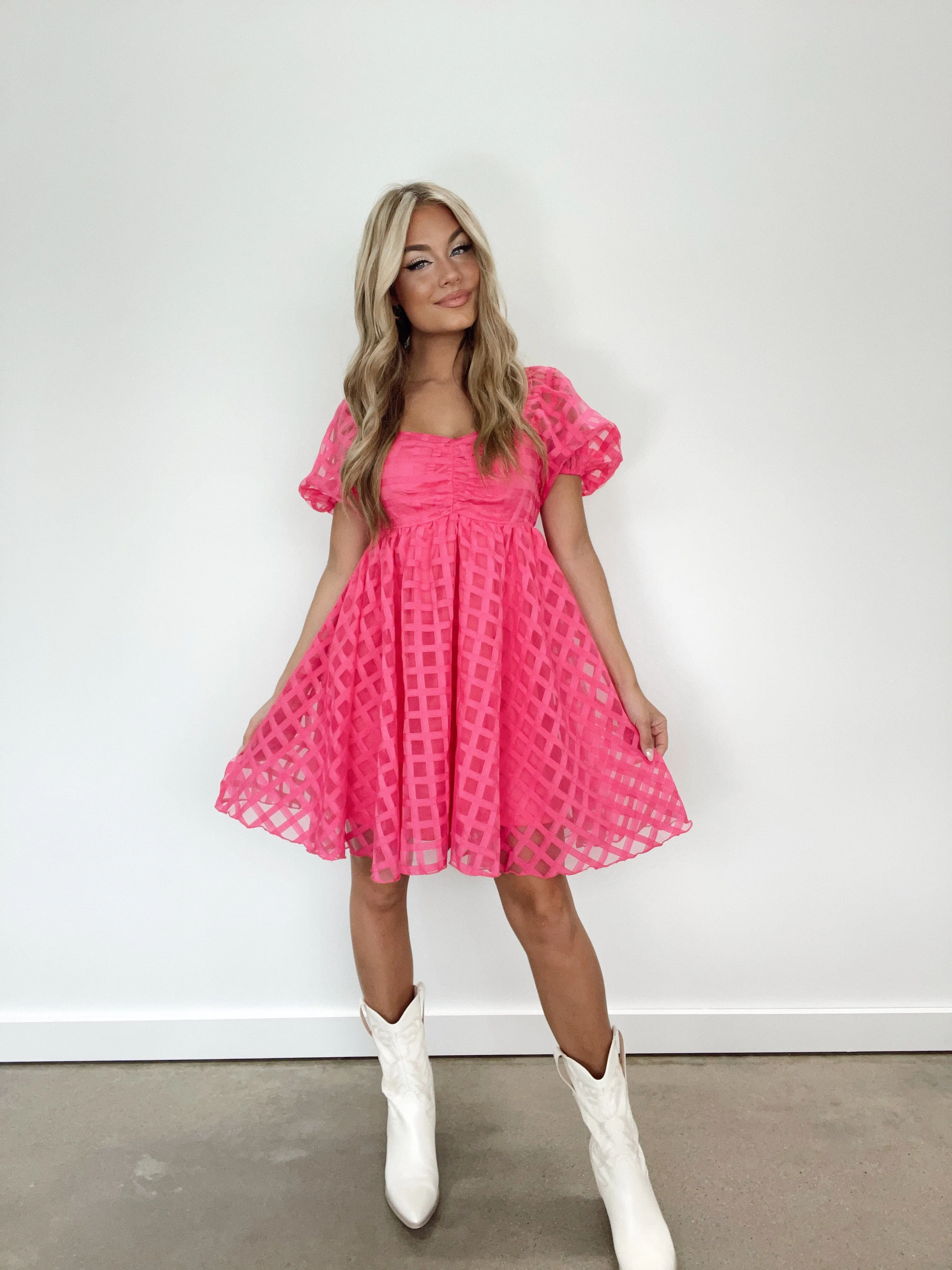 Fuchsia Checkered Babydoll Dress