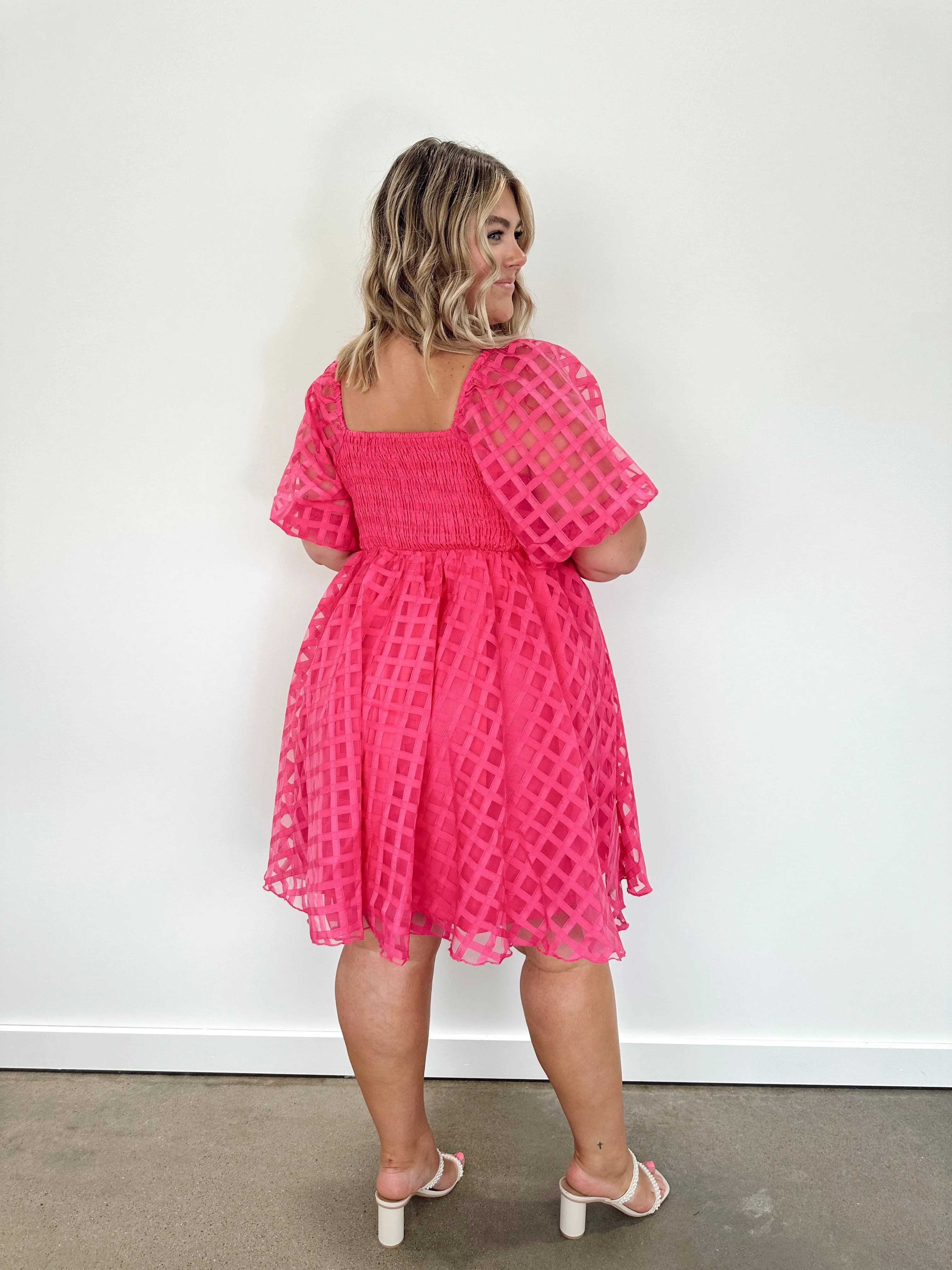 Fuchsia Checkered Babydoll Dress