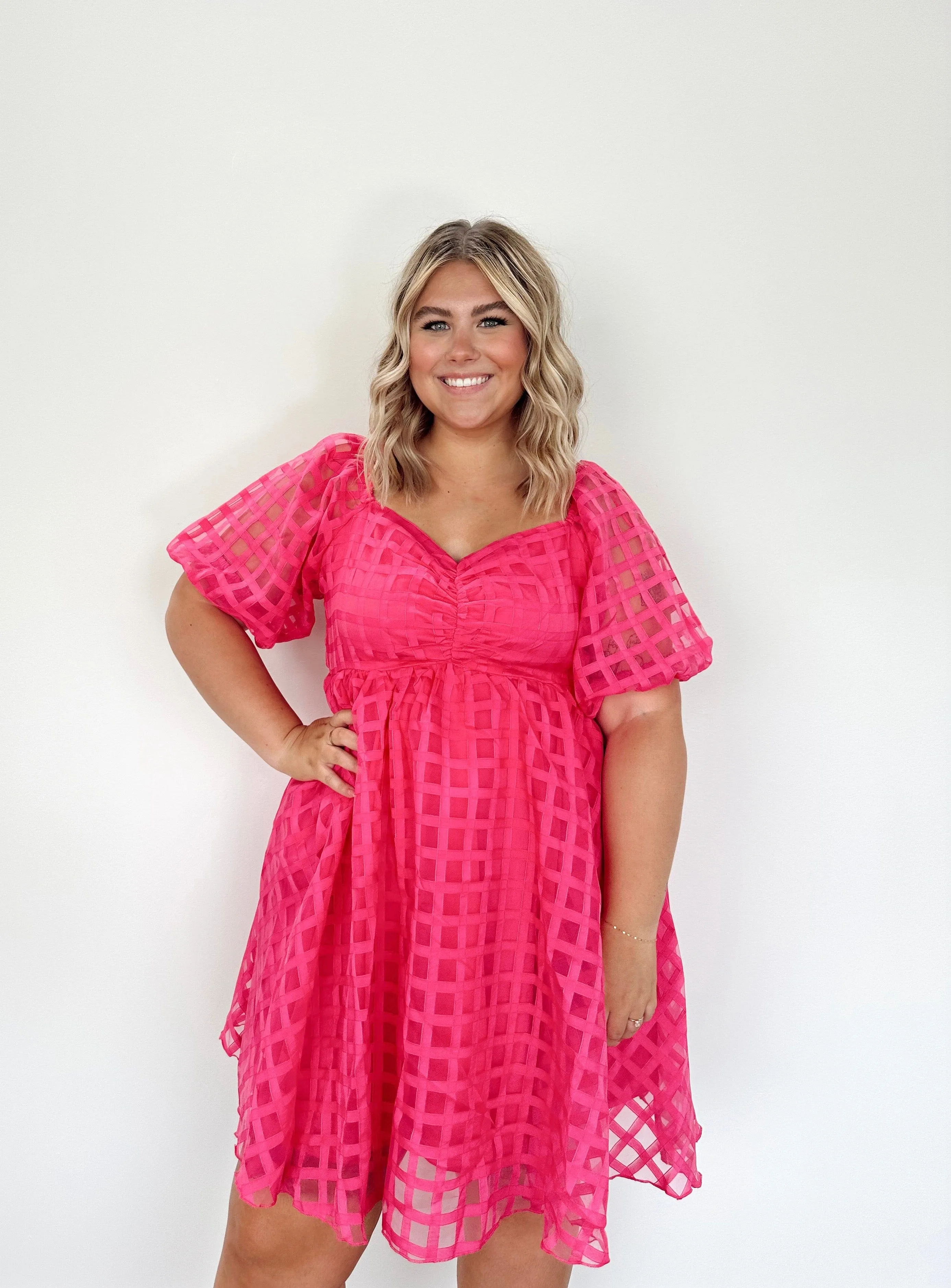 Fuchsia Checkered Babydoll Dress