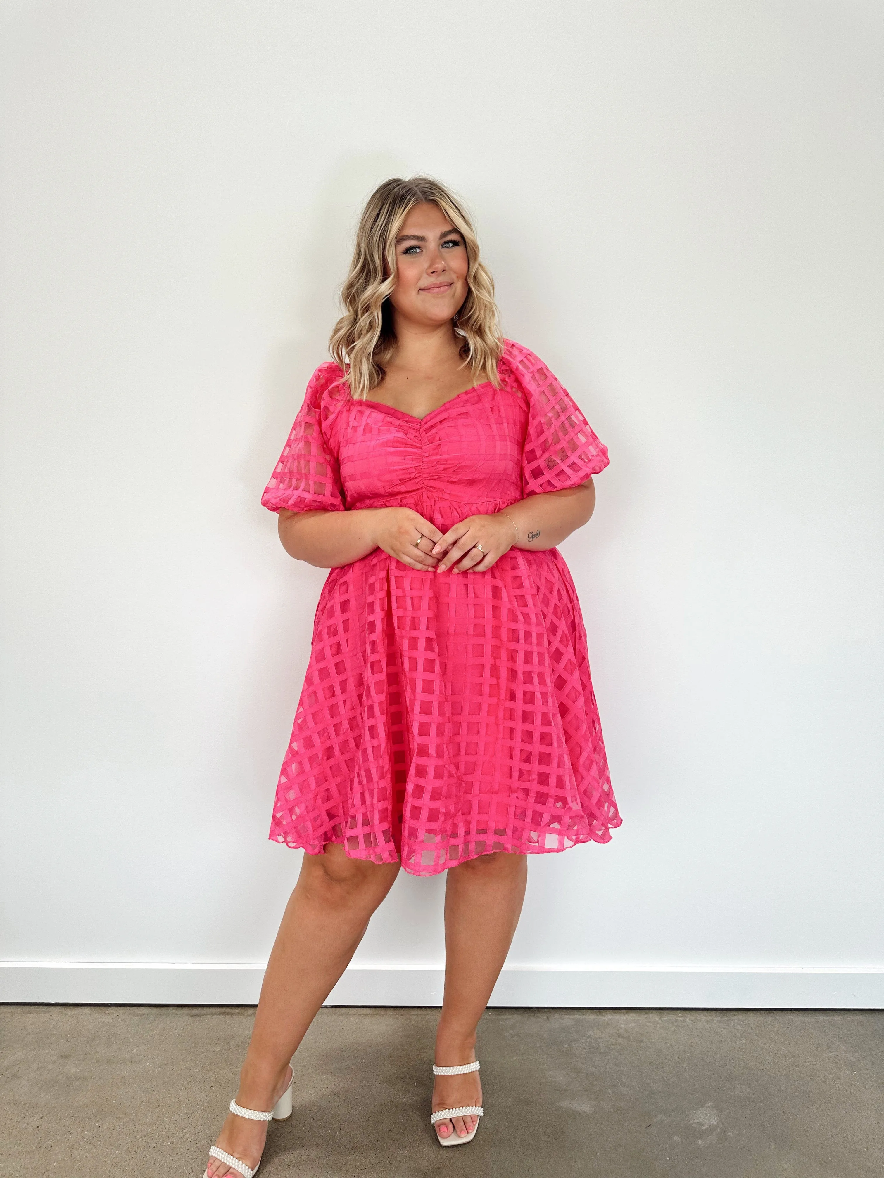 Fuchsia Checkered Babydoll Dress