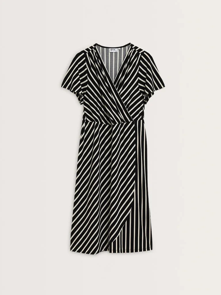 Gia Black Striped A-Line Dress