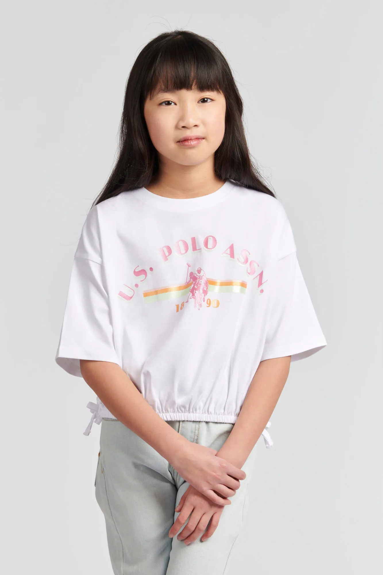 Girls Elastic Hem T-Shirt in Bright White