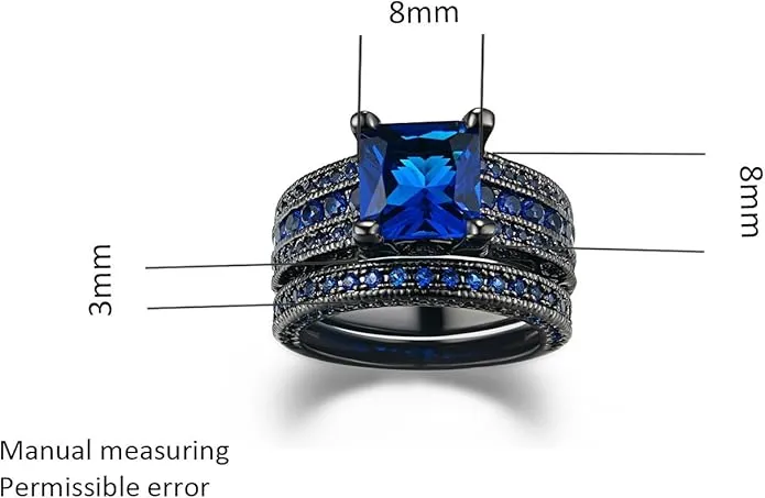 Gorgeous Gothic Romance Blue CZ Engagement Ring & Wedding Band Set