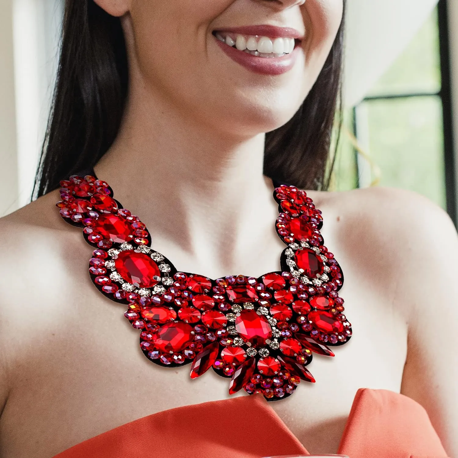 Gothic Romance Red & Black Bejeweled Collar Necklace