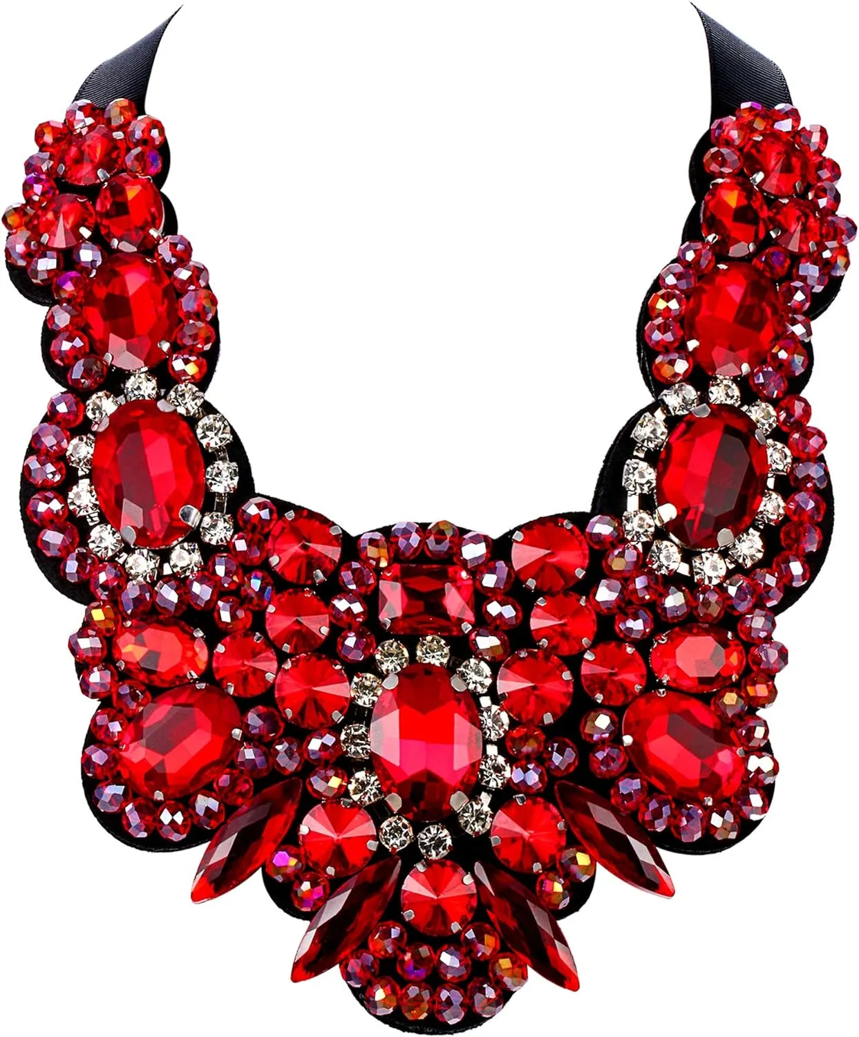 Gothic Romance Red & Black Bejeweled Collar Necklace