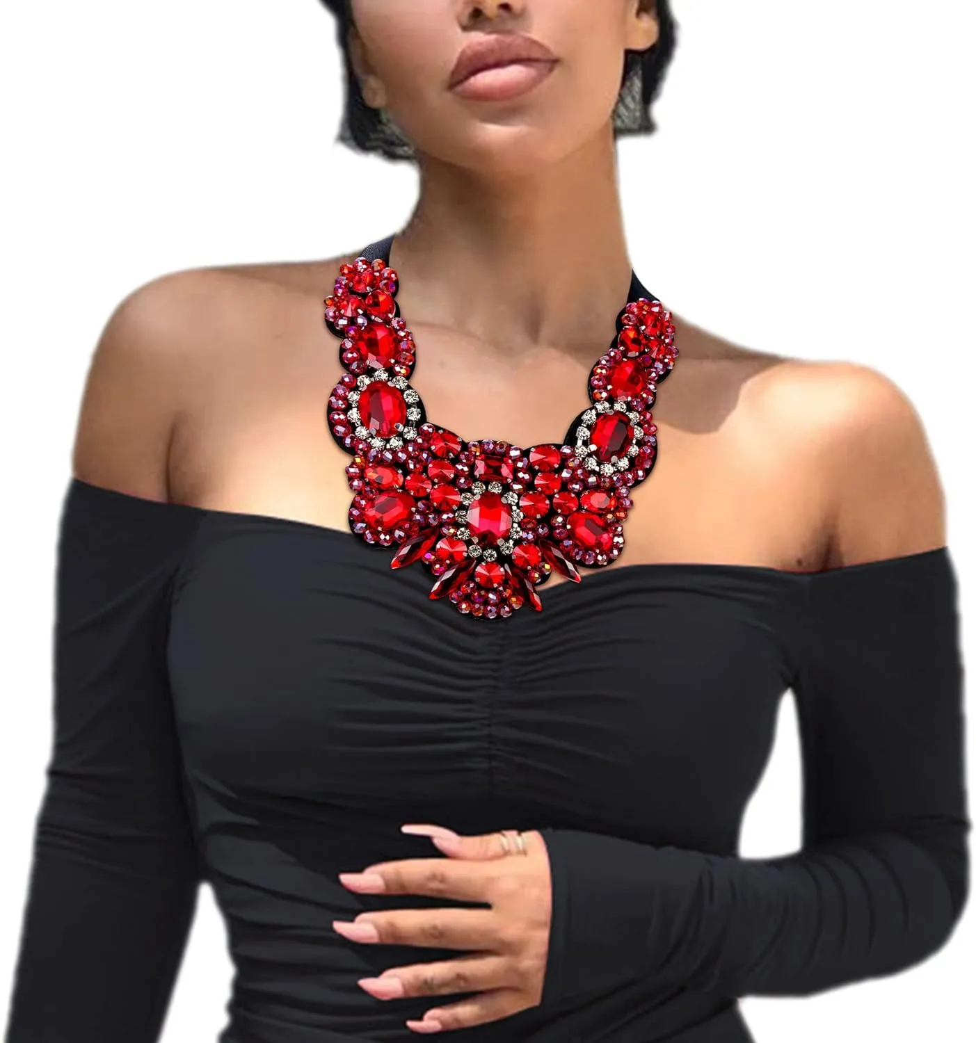 Gothic Romance Red & Black Bejeweled Collar Necklace