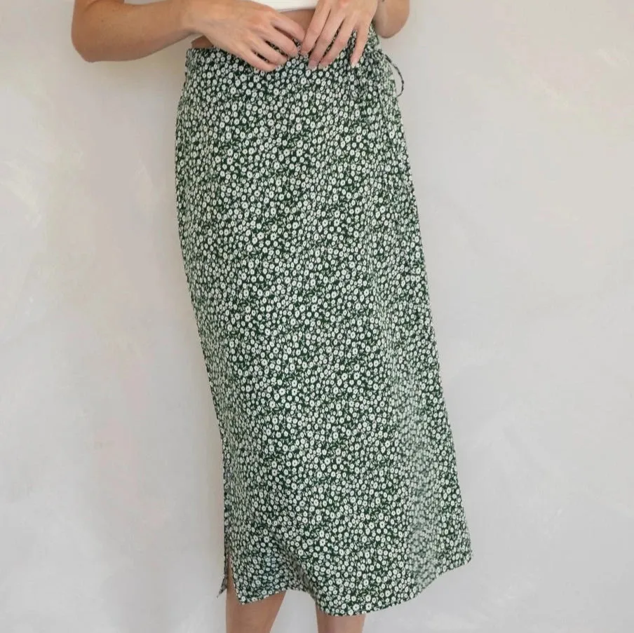 Green Floral Midi Skirt