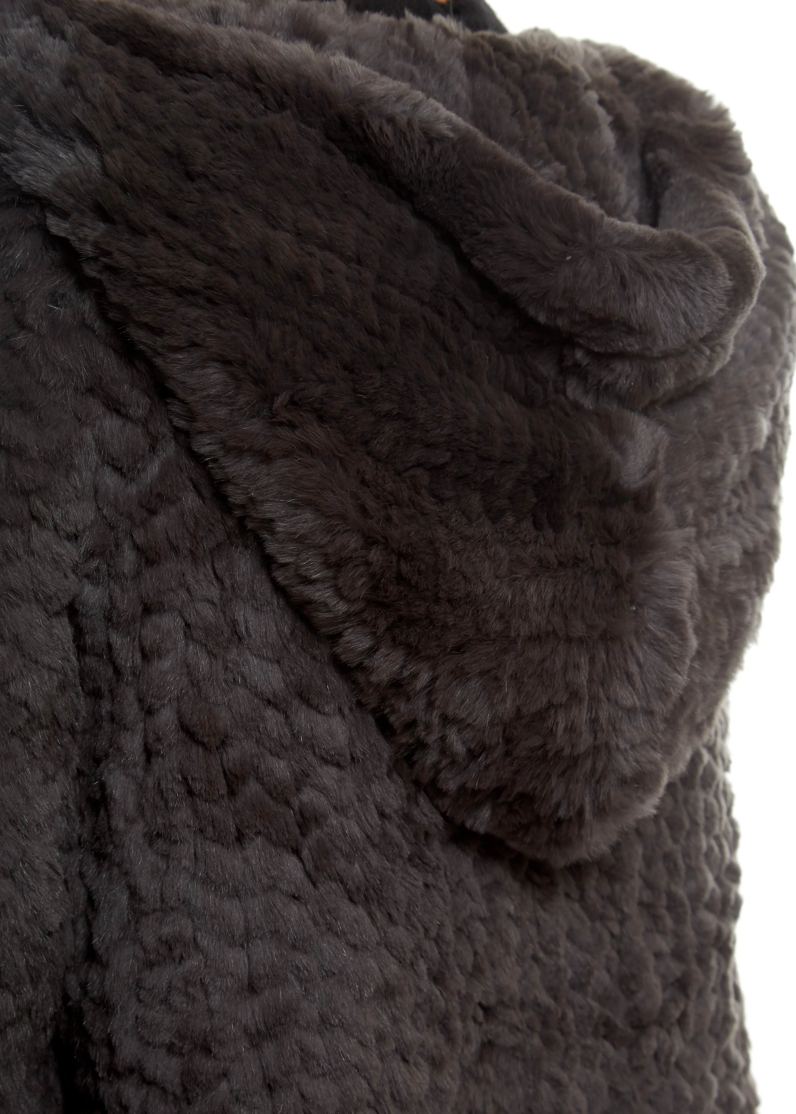 Grey Knitted Real Rex Rabbit Fur Fluted Hoodie