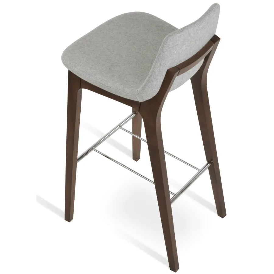 Grey Leather Bar Stools Pera Wood