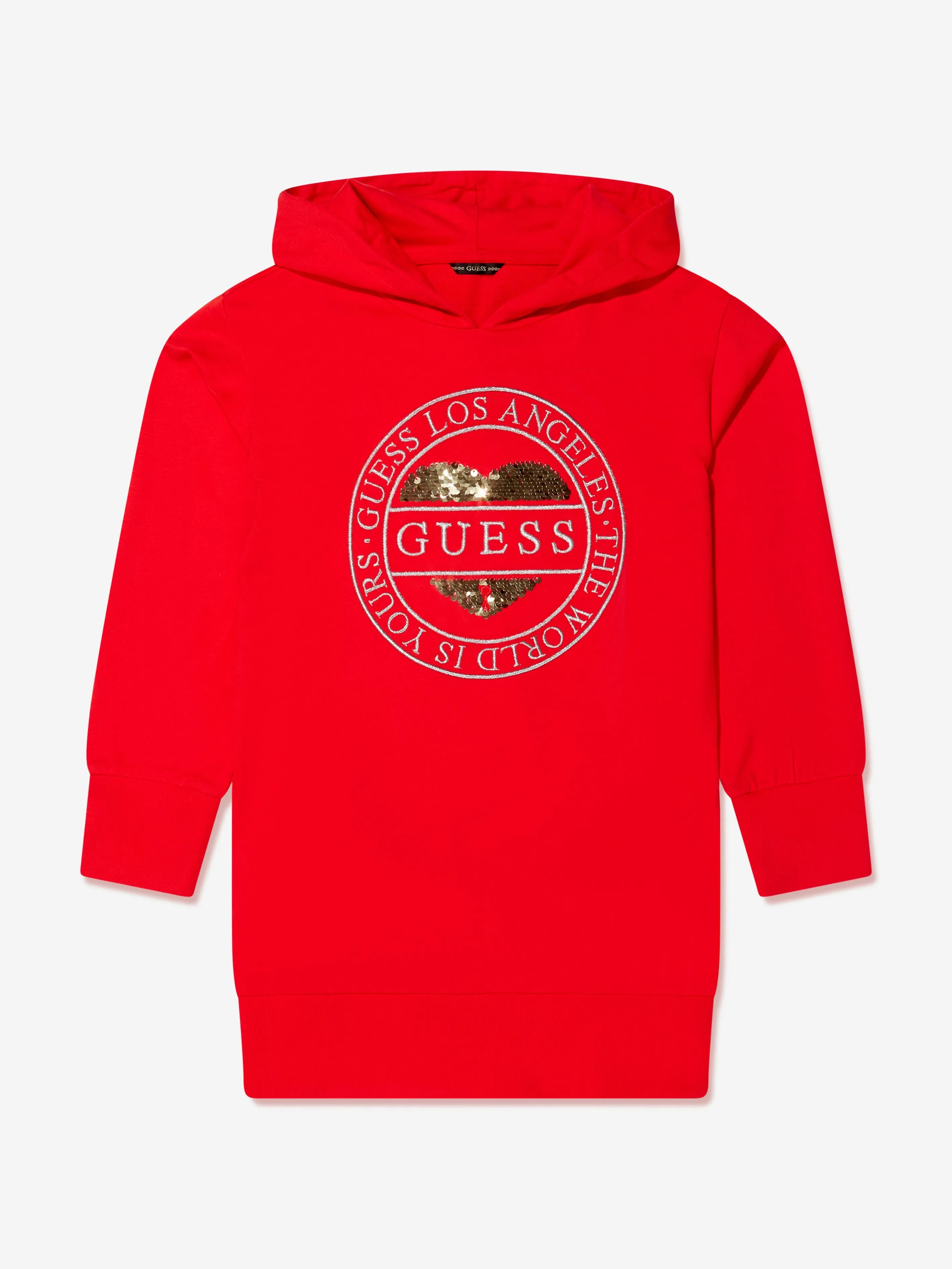 Guess Girls Hooded Sweater Dress in Red