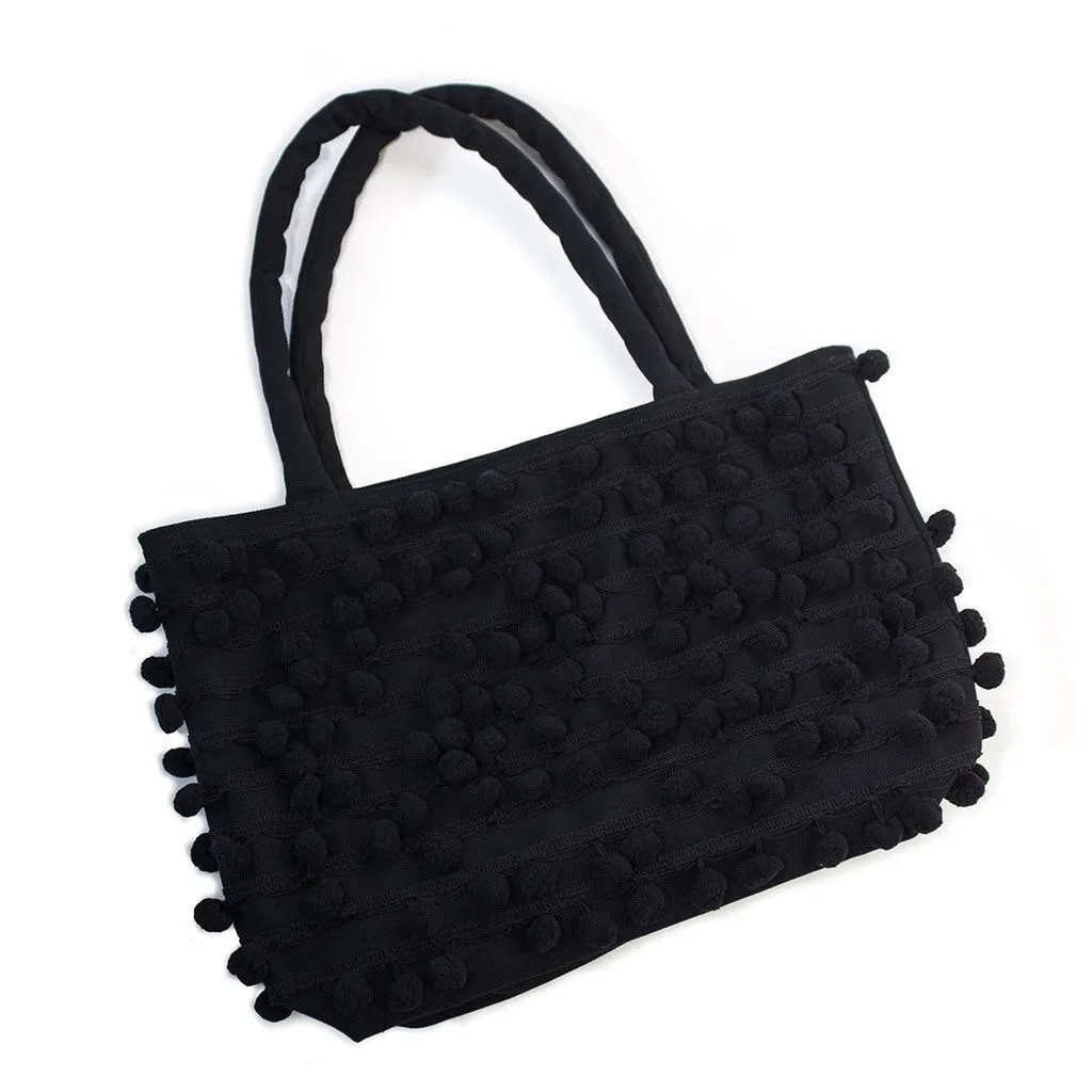 Ha Leh Pom Pom Tote Bag in Black