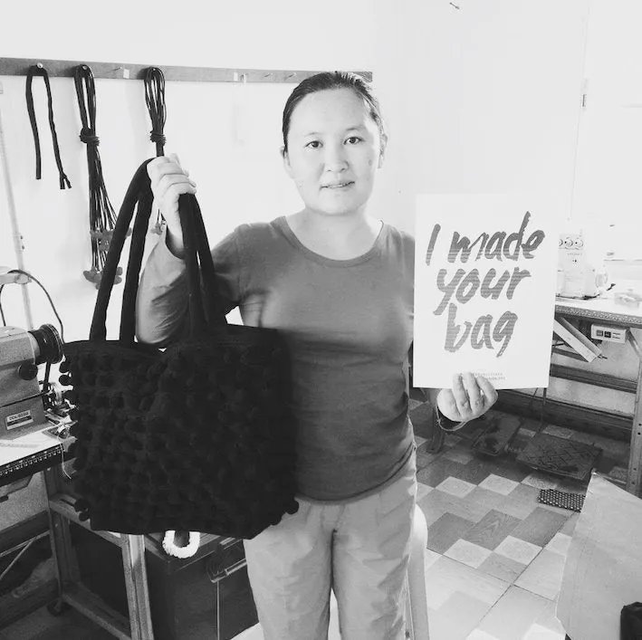 Ha Leh Pom Pom Tote Bag in Navy