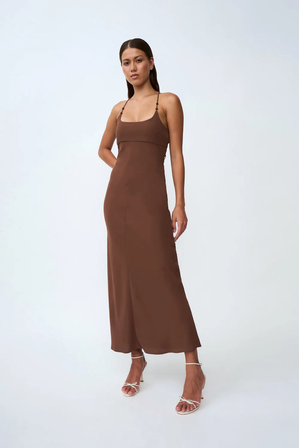 Hana Bias Bead Midi Dress | Final Sale - Chocolate