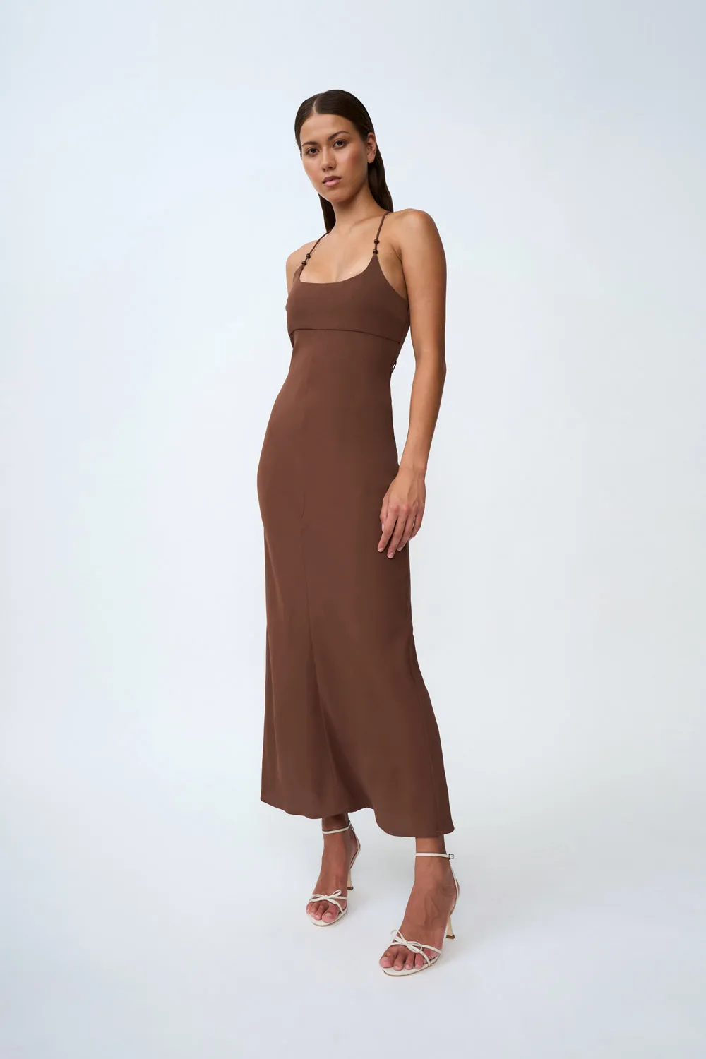 Hana Bias Bead Midi Dress | Final Sale - Chocolate