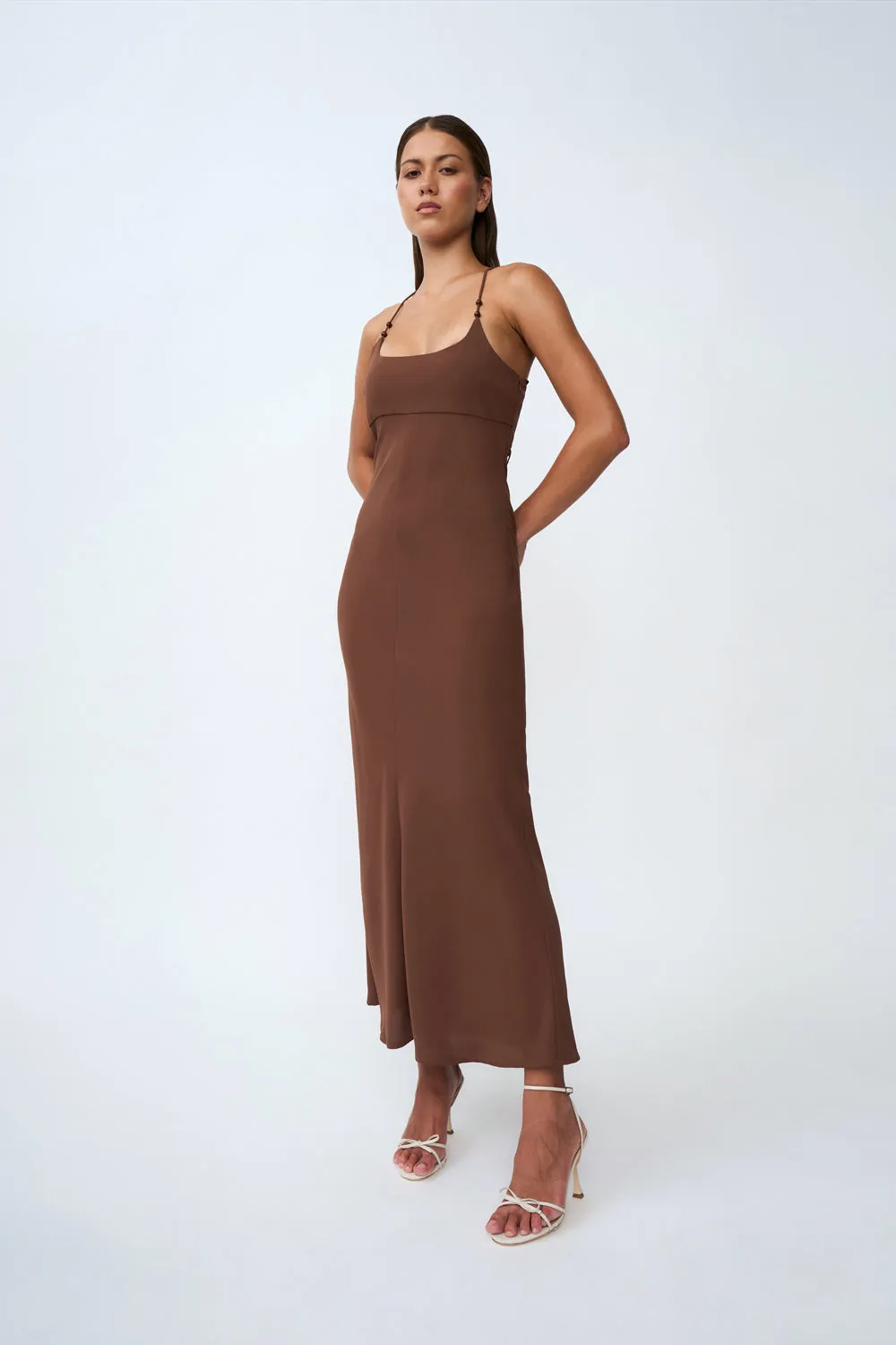 Hana Bias Bead Midi Dress | Final Sale - Chocolate