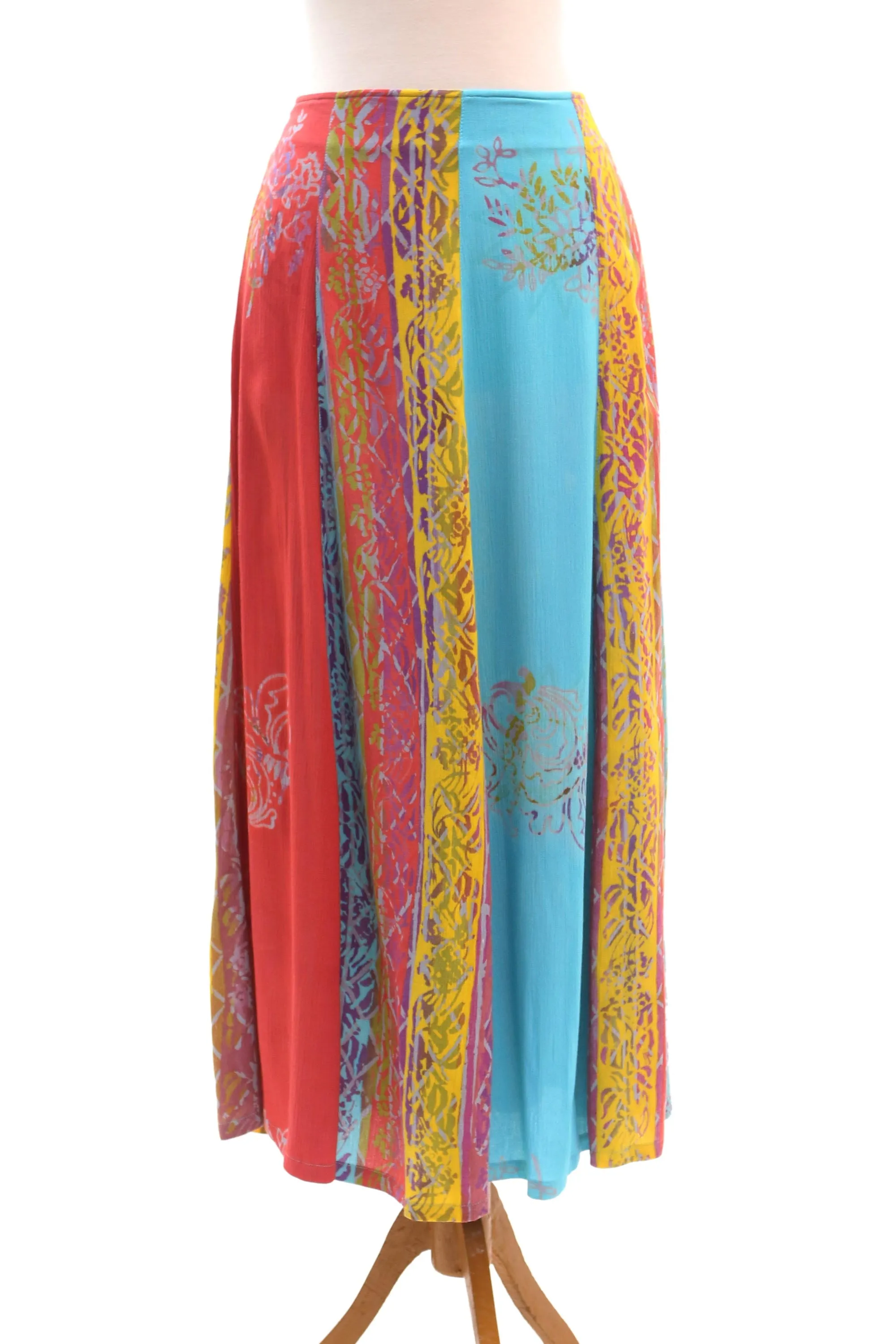 Hand Made Rayon Batik Maxi Skirt - Bali Rainbow | NOVICA