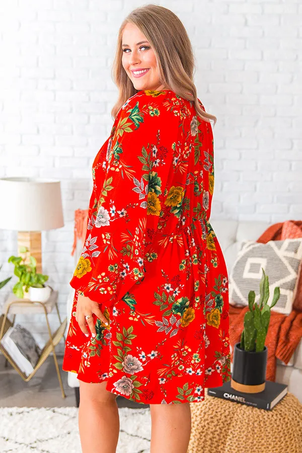 Harvest Happiness Floral Shift Dress in Scarlet Curves