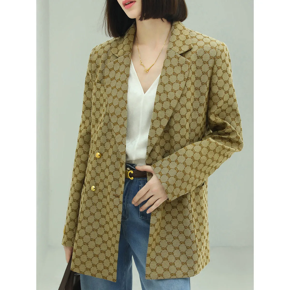 Haute Couture Vintage Patterned Khaki Blazer