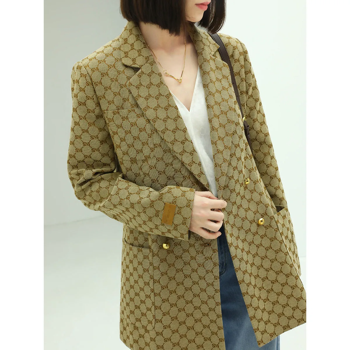 Haute Couture Vintage Patterned Khaki Blazer