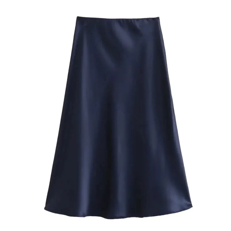 Hot Sale Solid Satin Elastic Waist Women A-Line Skirt Summer Female Slim Falda Midi LUJIA ALAN P1596