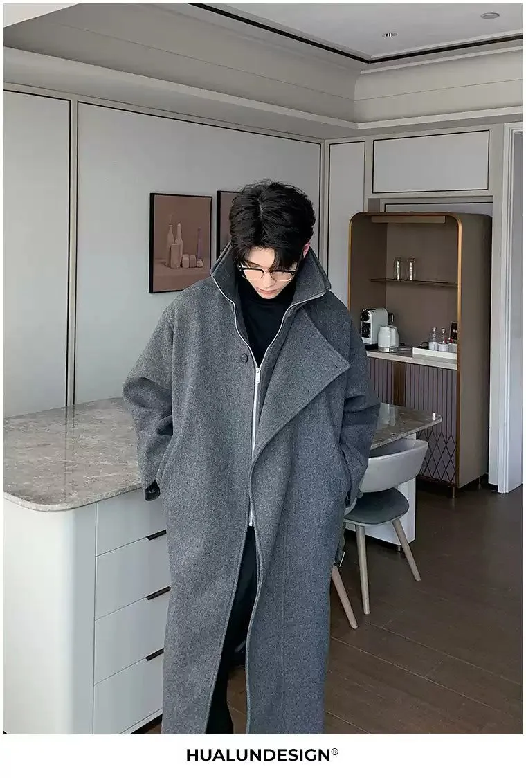 Hua Funnel Neck Blend Wool Long Coat