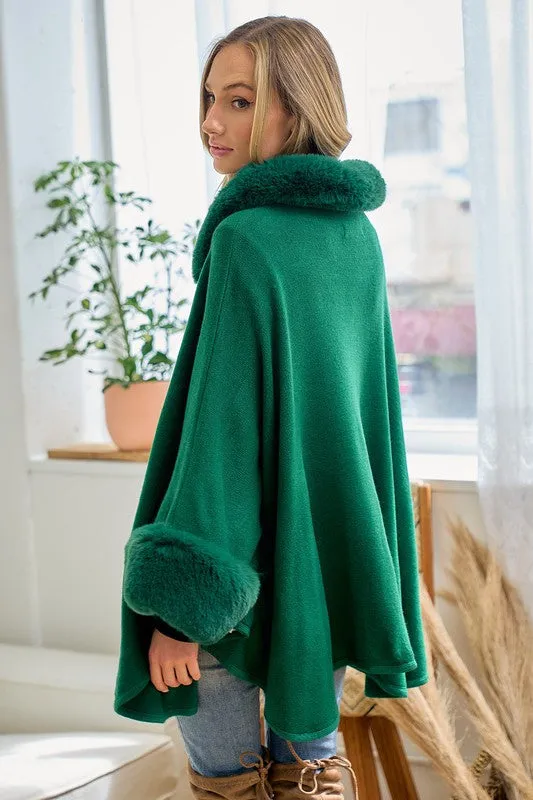 Hunter Green Faux Fur Solid Coat