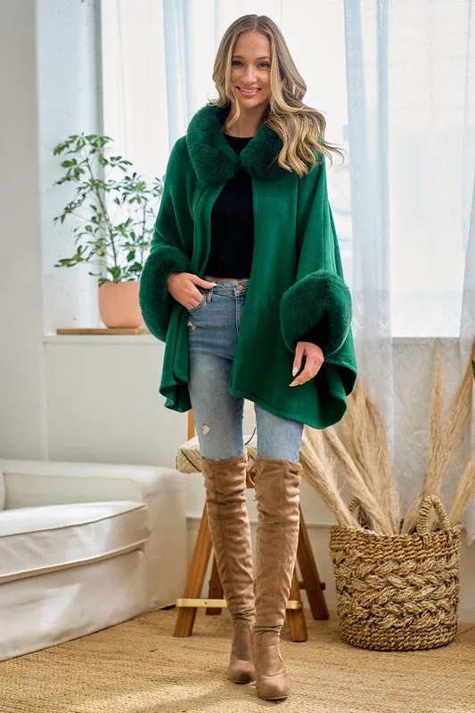 Hunter Green Faux Fur Solid Coat