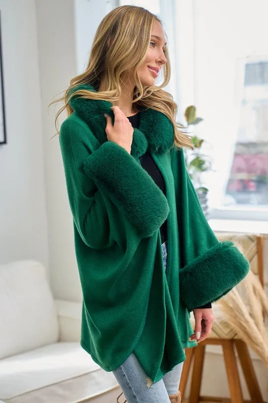 Hunter Green Faux Fur Solid Coat