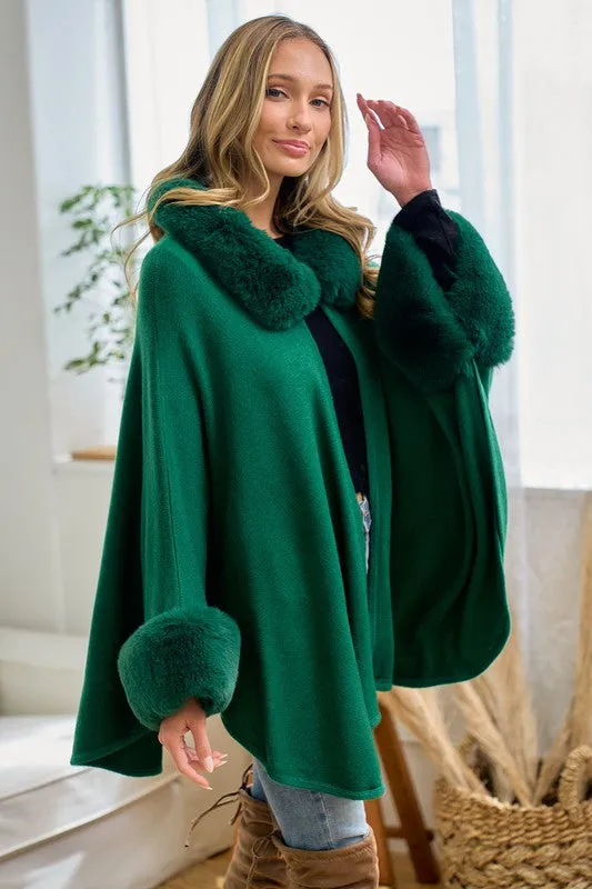 Hunter Green Faux Fur Solid Coat