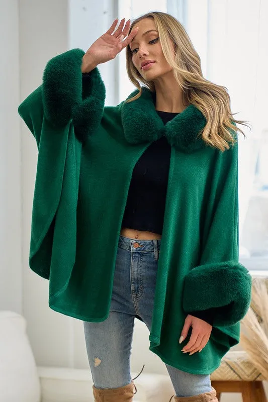 Hunter Green Faux Fur Solid Coat