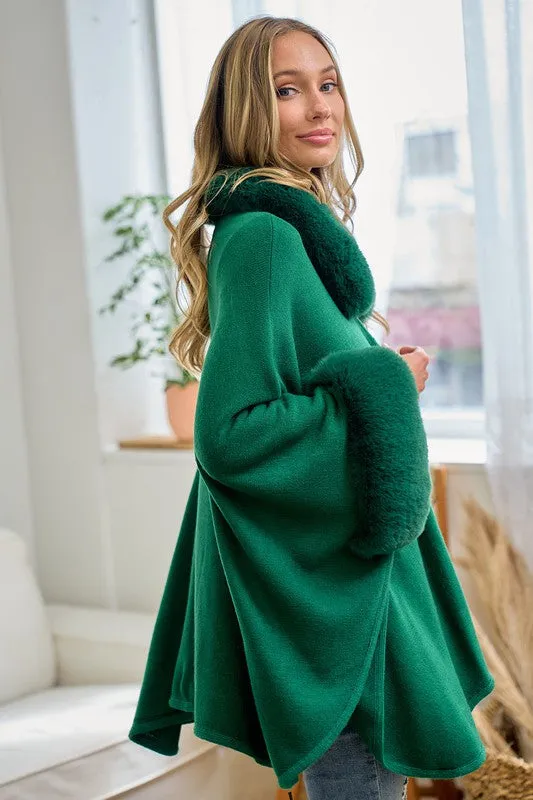 Hunter Green Faux Fur Solid Coat