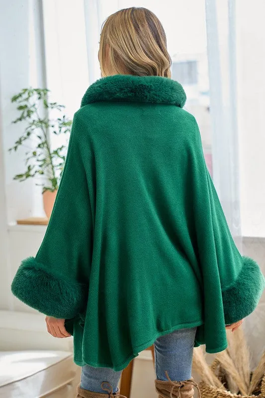 Hunter Green Faux Fur Solid Coat